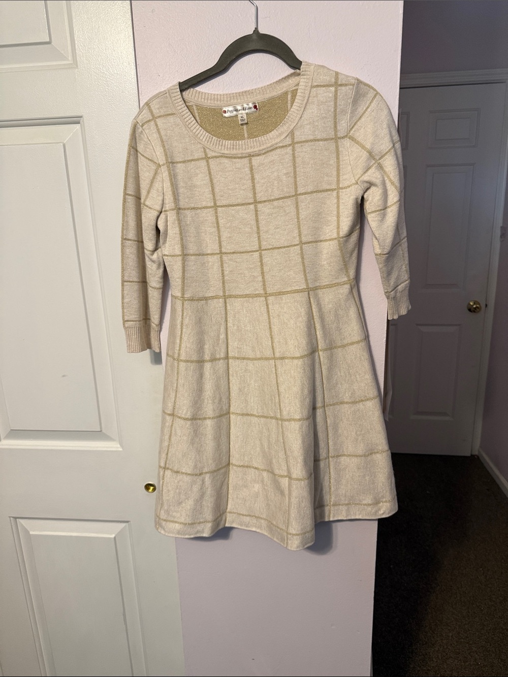 Poppies and roses Cozy Cream Windowpane Knit shimmer holiday party winter Dress